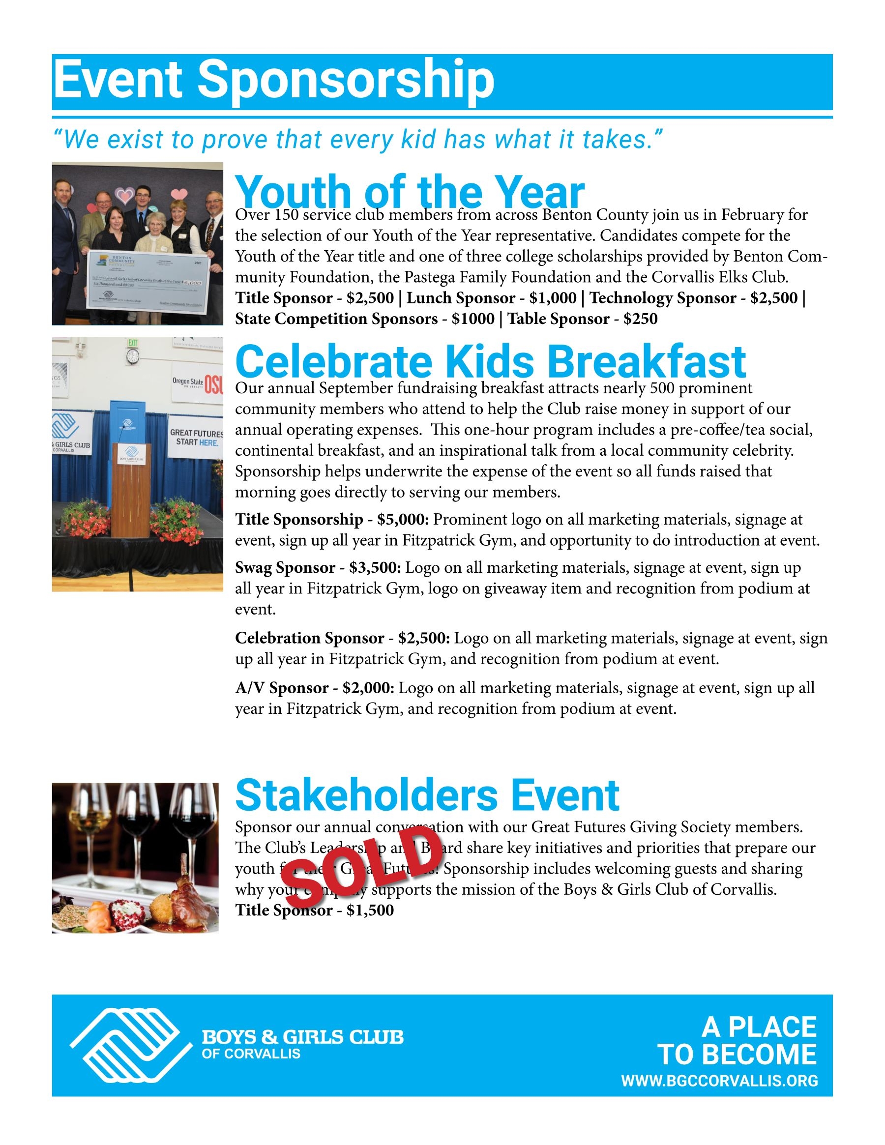 Boys Girls Club Of Corvallis Sponsorship Opportunities Page 