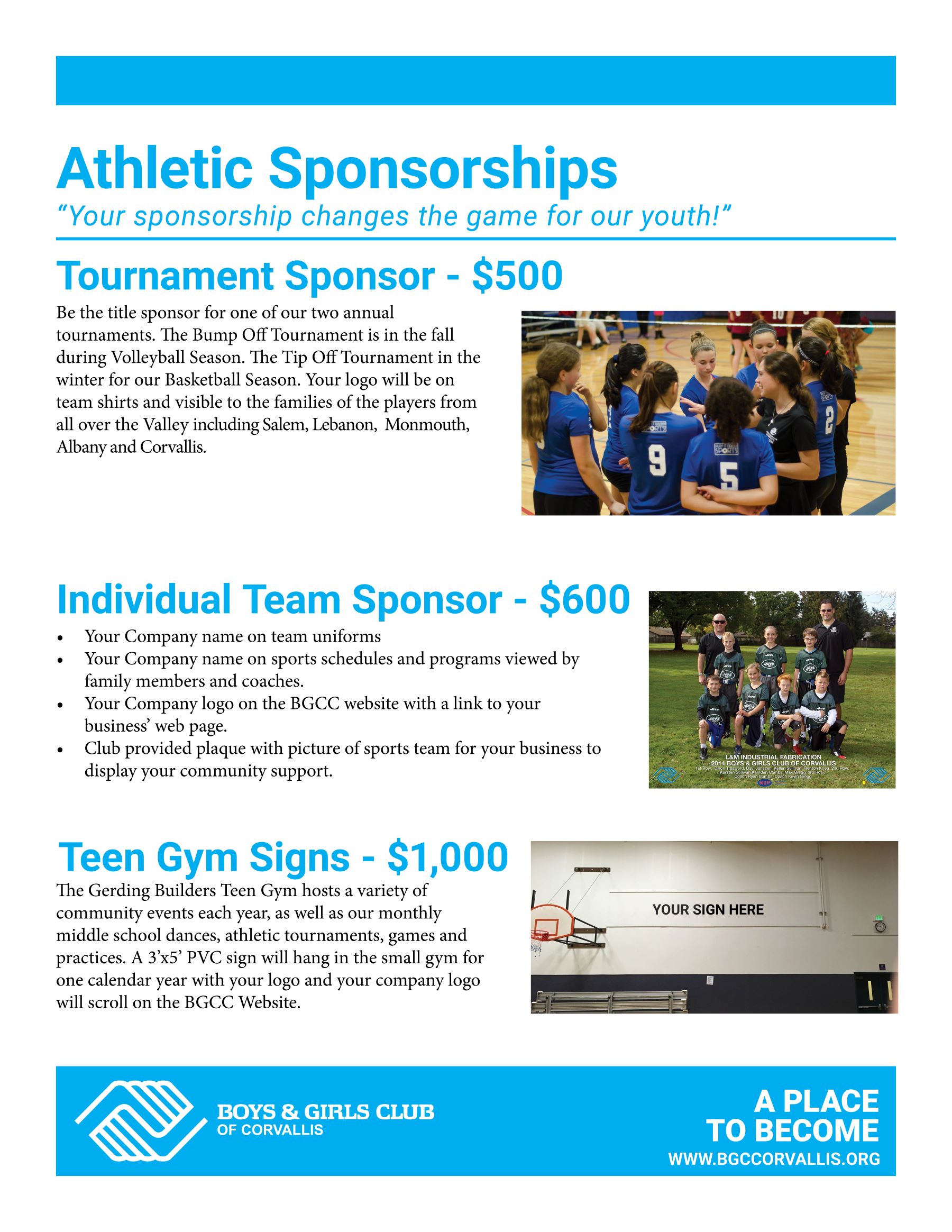 Boys Girls Club Of Corvallis Sponsorship Opportunities Page 